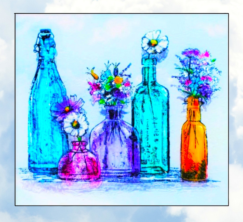 Wildflowers in Colorful Glass Bottles WINDOW CLING Size 9" Repositionable Vinyl gallery