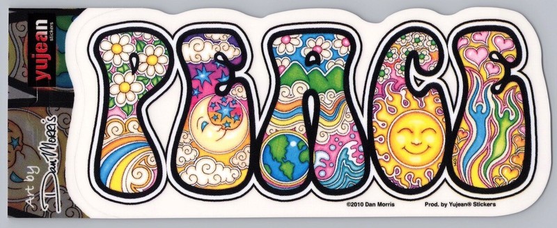 Dan Morris Peace Word Art Die-Cut Decal Sticker Psychedelic Sun Moon Hippie
