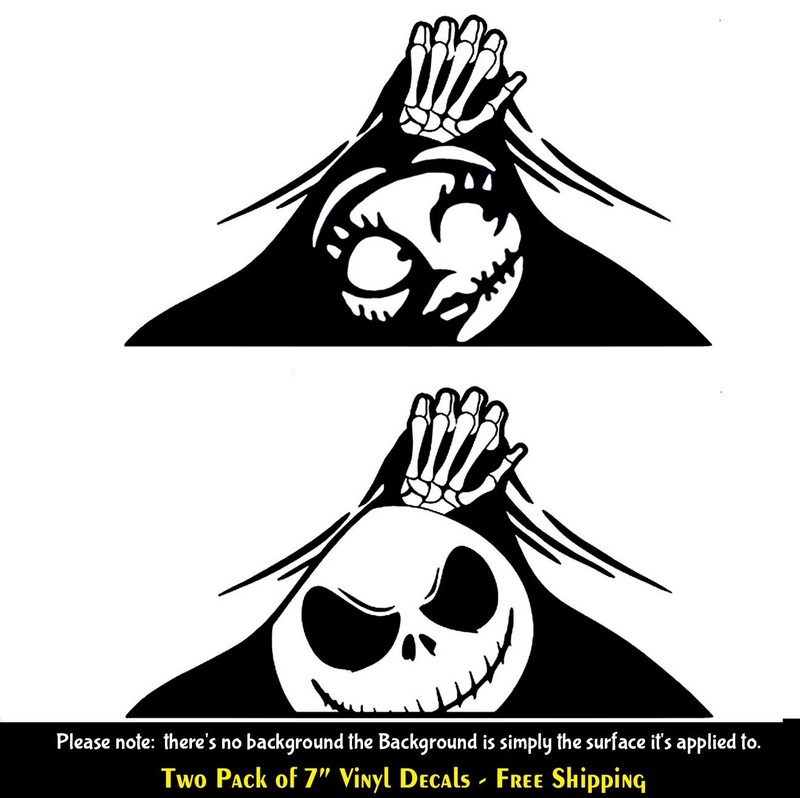 Jack & Sally Peeking Nightmare Before Christmas Two PK 7″ Vinyl Decals Vehicles
