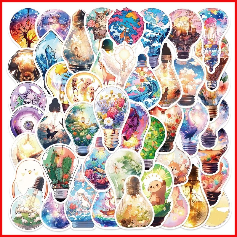 50pcs stickers Light Bulb World Cartoon Aesthetic Cute Stickers for kids decor