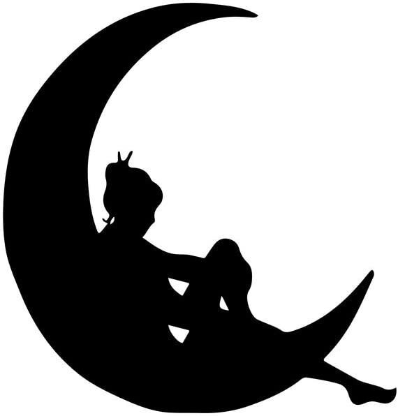 Fairy Sitting on a Moon Graphic Art Black Vinyl Decal Car Windows Laptop Tablet