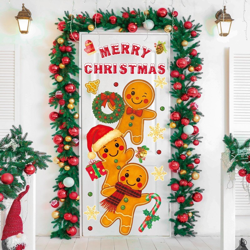 13.8 * 39.4” Extra Large Merry Christmas Door Sticker 2 Sheet Gingerbread Ma…
