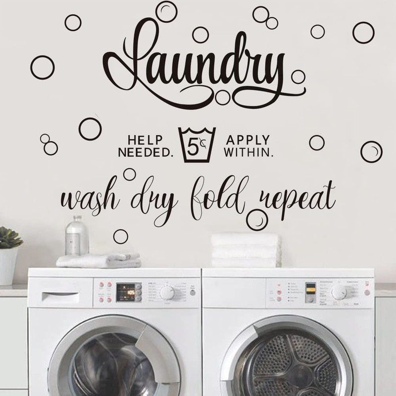Laundry Room Wall Decals [Large] Wash Dry Fold Repeat Quotes Art Signs Sticke…