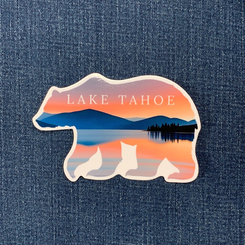Lake Tahoe Bear Sticker – Vinyl California Sunset Mountains Nature Decal 4.25″