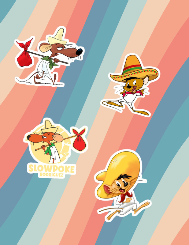 Speedy Gonzales & Slowpoke Rodriguez Retro Cartoon 4pc Sticker Pack