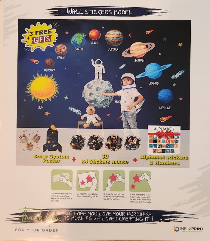 Space Wall Sticker, Planet Solar System, 4  3D Space Mouse ABC 123 Wall Stickers