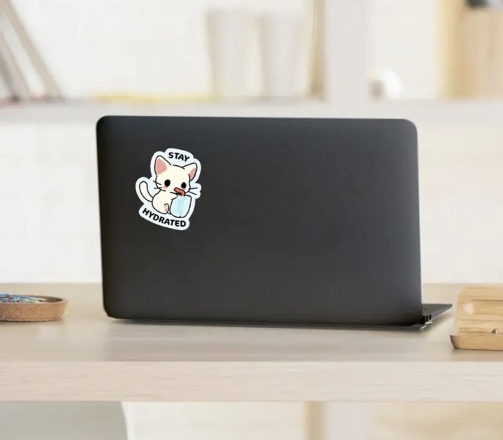 Sticker - Kawaii White Kitty Cat, Stay Hydrated Vinyl Stickers Decal For Tumbler gallery