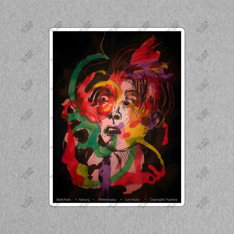 Vibrant Abstract Art Print by Mark Auhuang Expressive Face in Red, #8287