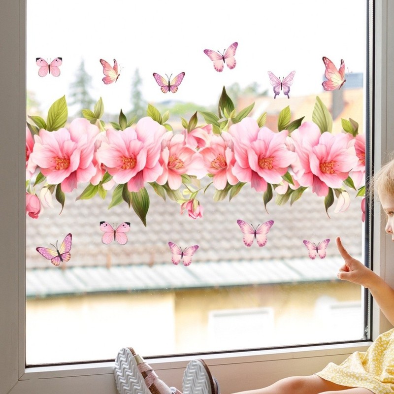 Static Cling Decal Flower Butterfly Design 23.6 x 11.8 in for Windows Mirrors gallery