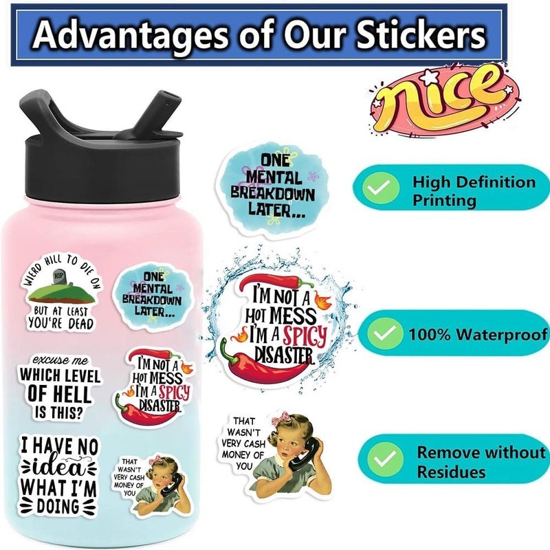 50Pcs Funny Adults Stickers Bulk, Prank Meme Sticker for Kids Teens Adults, Snar gallery