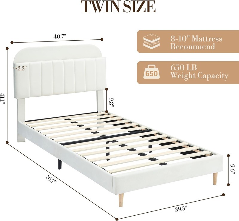 Bed Frame With Bookcase Headboard Upholstered Platform With Wooden Slats Support gallery