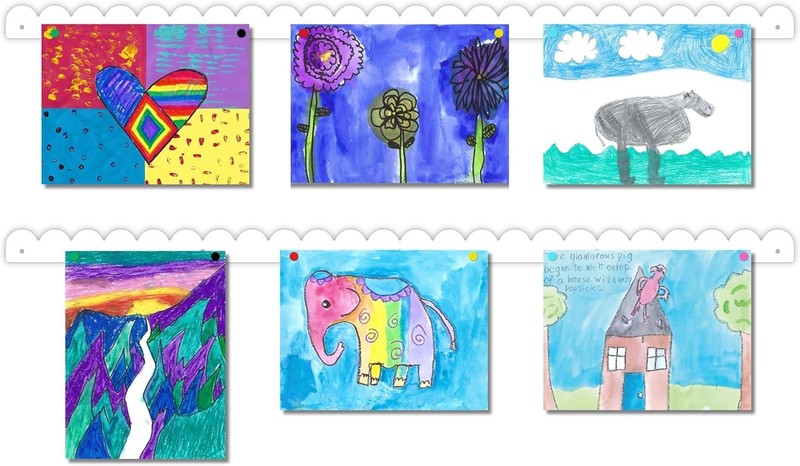 Scalloped Magnetic Kids Art Display Set of 2 White 35in w/Magnets #R01