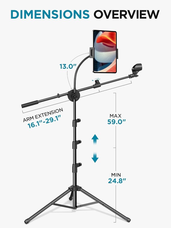 Mic Stand, 6 in 1 Microphone Stand Floor with Tablet Phone Holder Height Adjust gallery