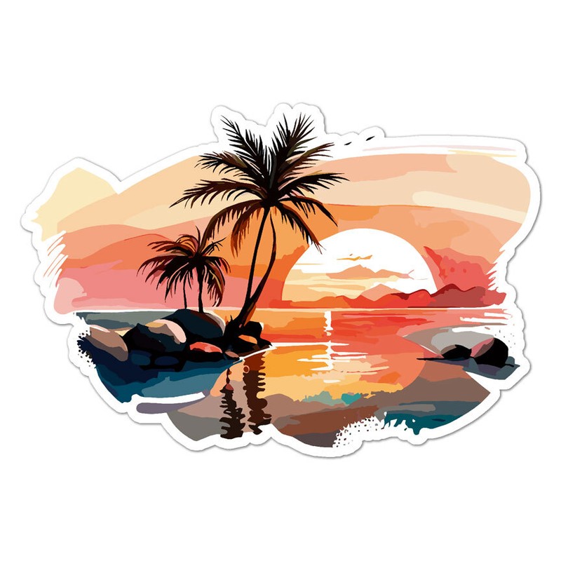 Palm Trees Sunset, Vinyl Decal Sticker, Indoor Outdoor, 3 Sizes, #9800