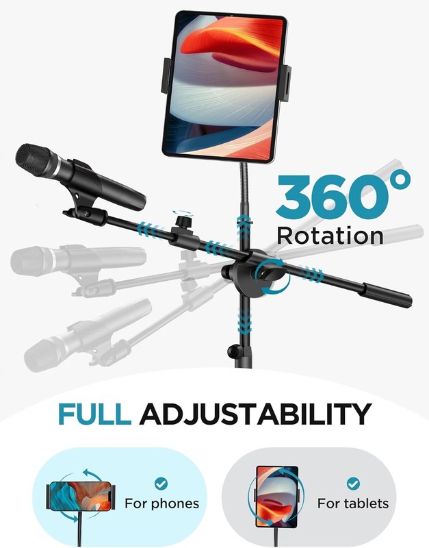 Mic Stand, 6 in 1 Microphone Stand Floor with Tablet Phone Holder Height Adjust gallery
