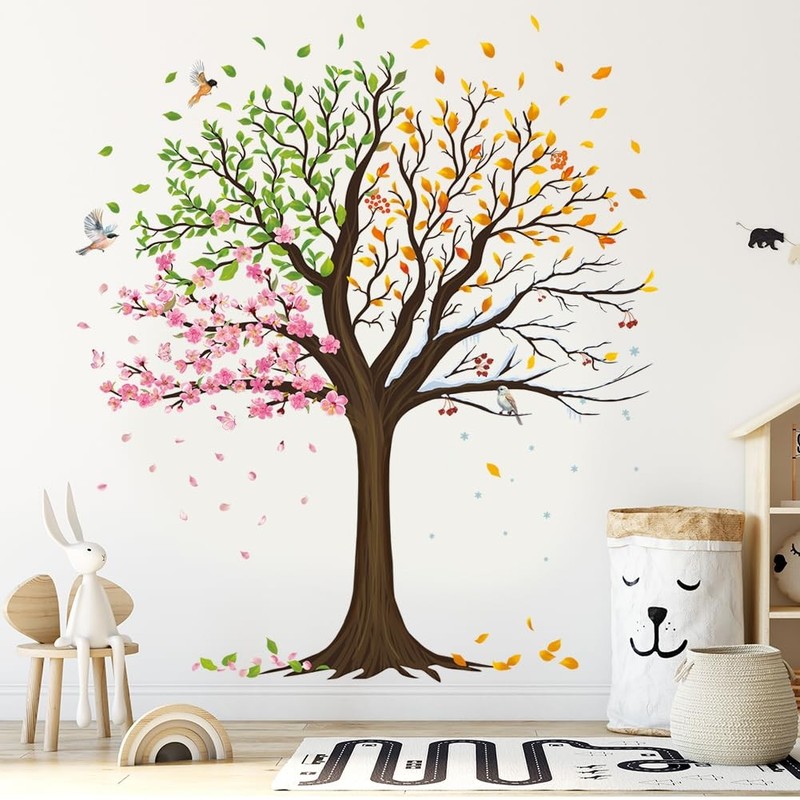 Tree Wall Decal Colorful Leaves Vinyl Peel Stick Large