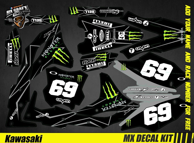 MX Decal Kit For Kawasaki KXF – Monster Black