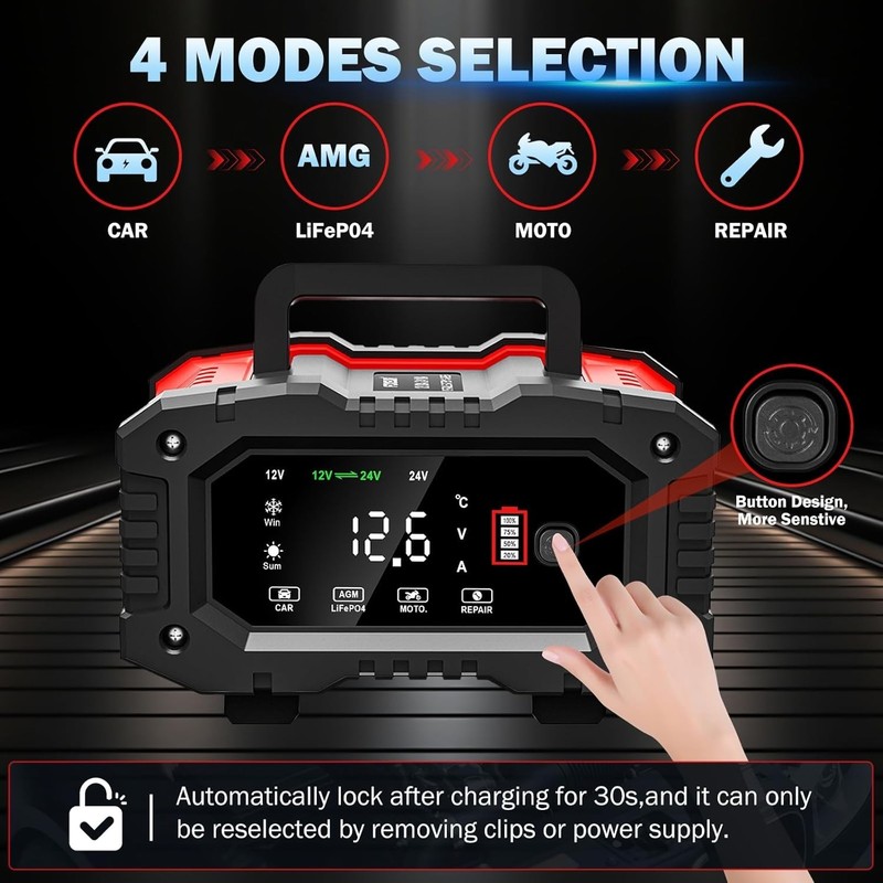 20-Amp Car Battery Charger, 12V/20A and 24V/10A LiFePO4,Lead-AcidAGM/Gel/SLA ... gallery