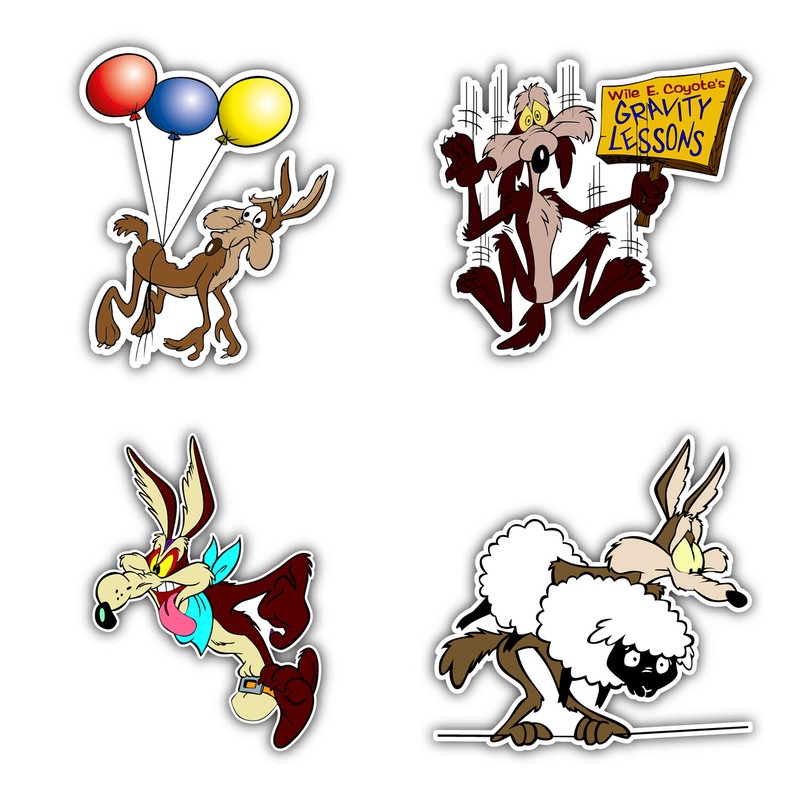 Wile E. Coyote Cartoon Set Of 4 Vinyl Sticker Decal – 5” longer side ID:3