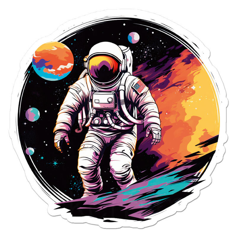 Spaceman Astronaut Planets, Vinyl Decal Sticker, Indoor Outdoor, 3 Sizes, #11734