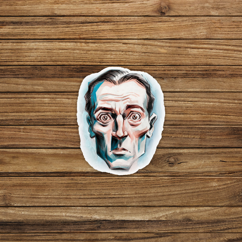 Cubist Inspired Vintage Art Sticker of Male Face in Blues and Grays #738