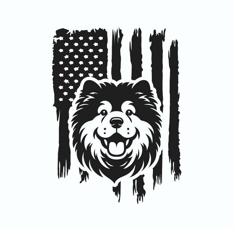 Distressed American Flag Chow Chow Dog Puppy USA Patriot Decal Sticker