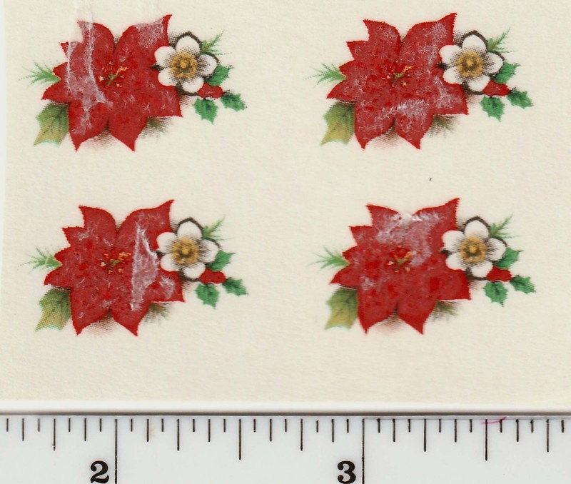 Poinsettia Vintage Ceramic Decals (12) mini red Xmas, winter, jewelry, dollhouse