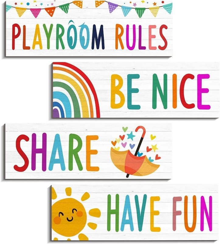 4 Pcs Playroom Sign Kids Playroom Wall Decor Playroom Rules Quotes Sign Be Ni...