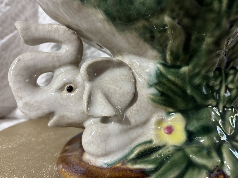 Vintage Italian Majolica Elephant Pedestal Centerpiece Fruit Bowl gallery