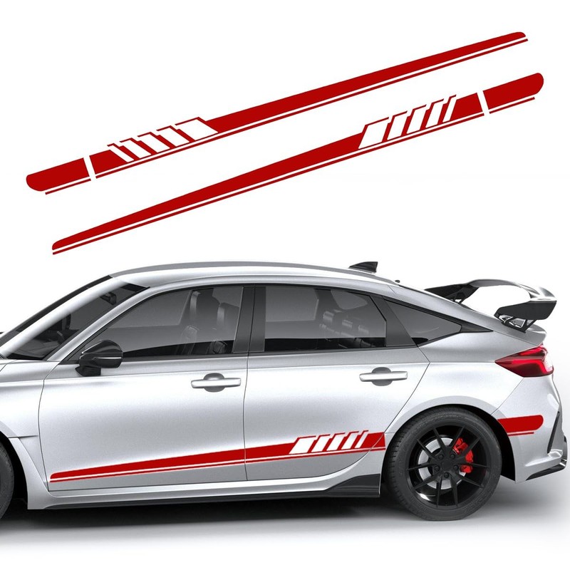 2 PCS Car Side Skirt Decals, 88.58″×4.52″ PVC Racing Sports Stickers Waterpro…