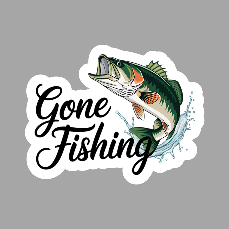 Fishing sticker vinyl decal Gone Fishing bass fish splash outdoors hobby design