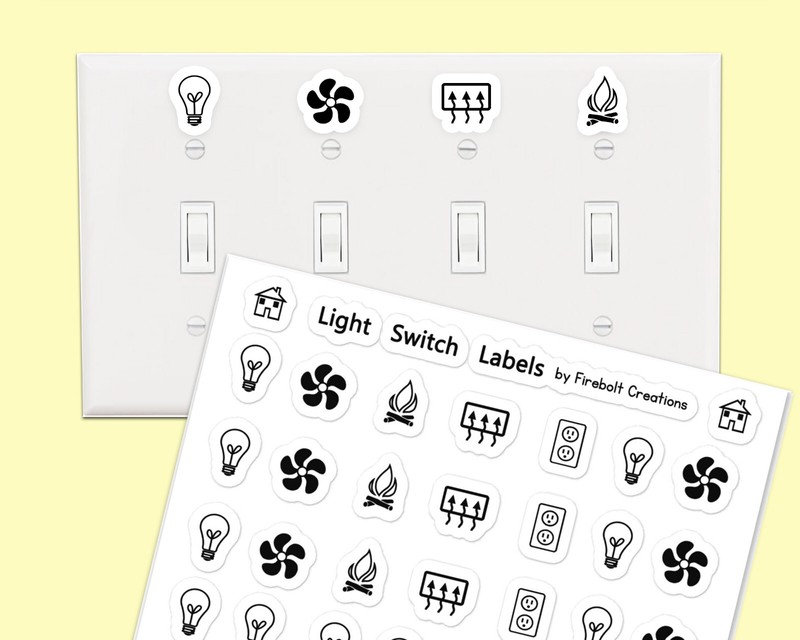 Light Switch Labels, switch plate stickers, USA, home organization, home decor
