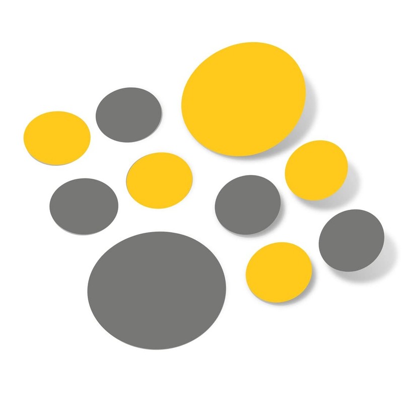 Set of 30 – Yellow / Grey Circles Polka Dots Vinyl Wall Graphic Decals Sticke…