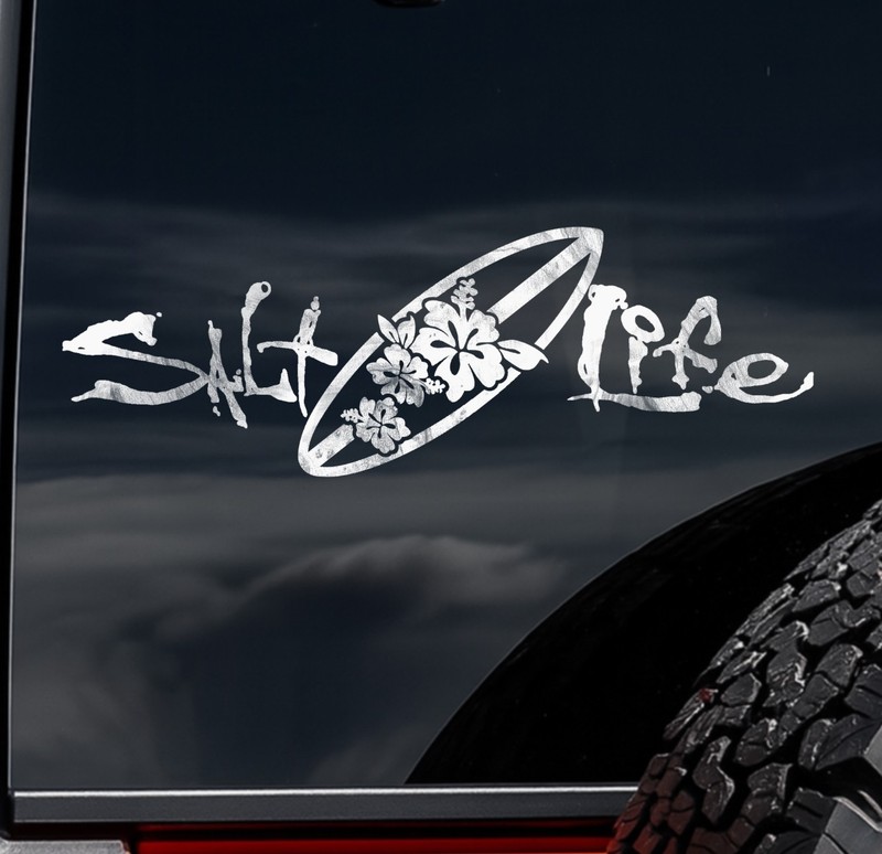 Salt Life Surfboard Hibiscus Waterproof Vinyl Decal Ocean Beach Truck Car SUV 8”