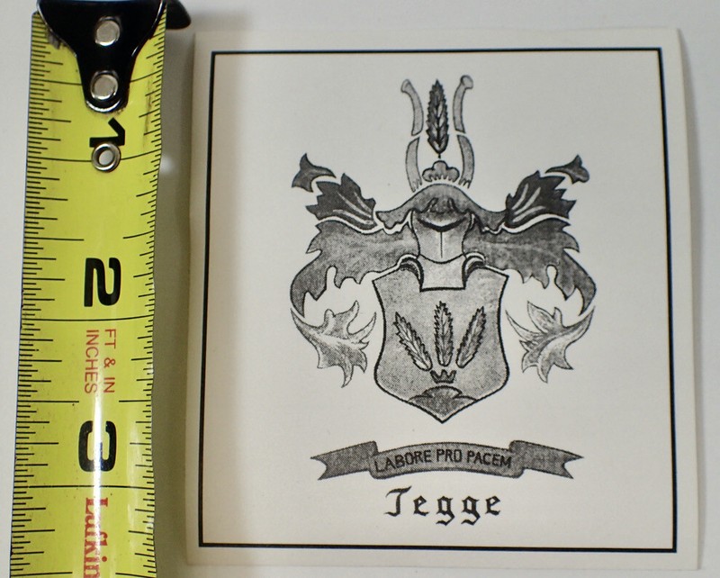 (200) TEGGE Black & White Family Crest Coat Of Arms Stickers Decals 3 1/2" x 3" gallery