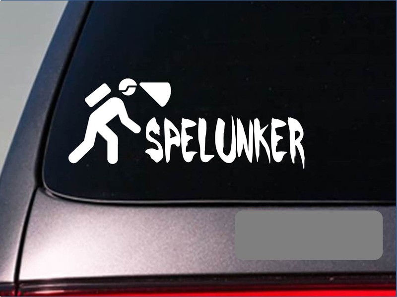 Spelunker spelunking hiking geology bats head light *E218* cave 8″ STICKER DECAL