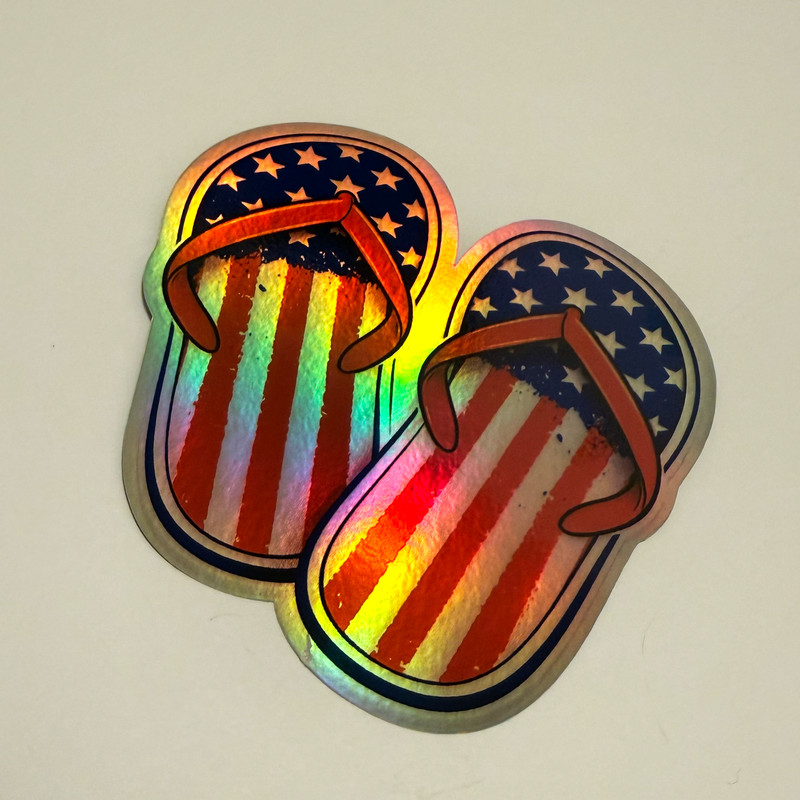 USA Flag Flip Flops Vinyl Decal 2-Pack 3x3 Holographic Patriotic Summer Sticker gallery