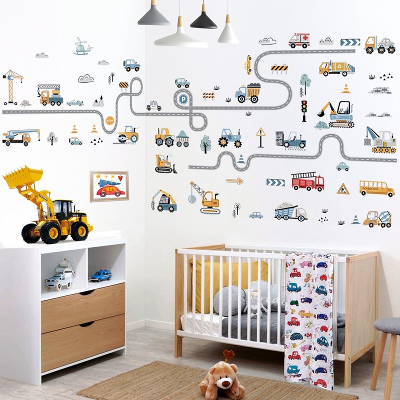 Vehicles Road Transportation Wall Stickers Construction Cars Wall Decals Boy ... gallery
