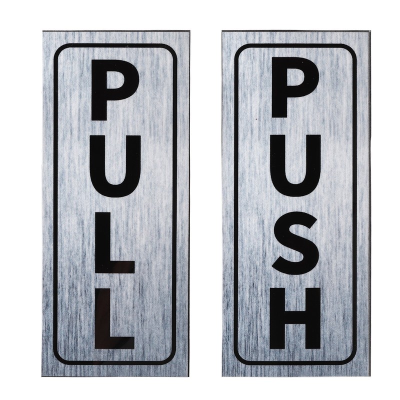 1Set Push Pull Door Sign 2″x5″ Adhesive Vertical Pull Push Sticker Silver