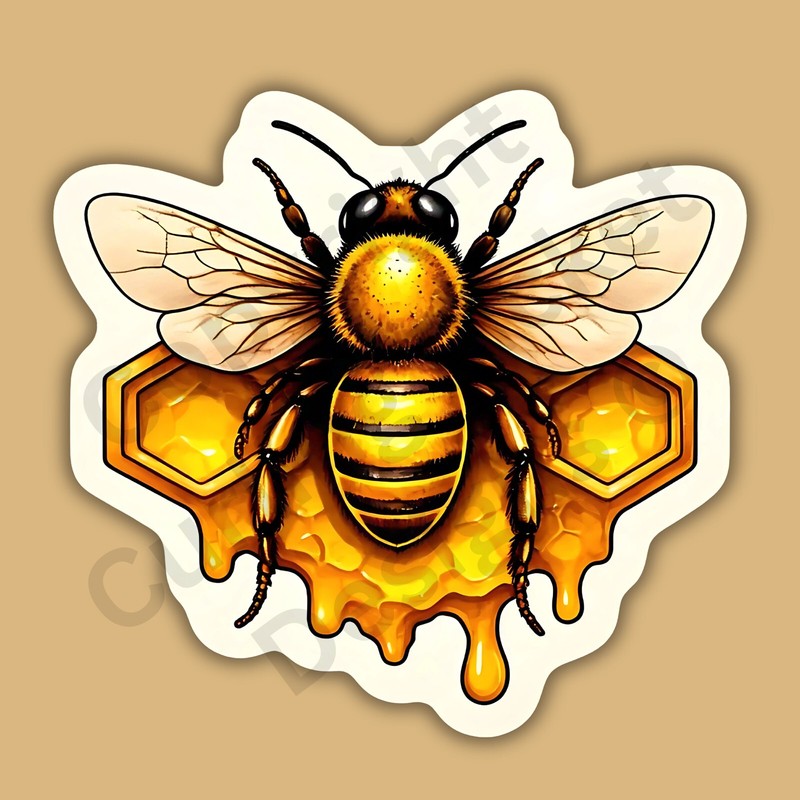 Honeybee On A Honeycomb Colony Worker Pollinator 3″ Vinyl Sticker