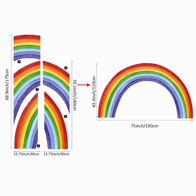 Fabric Large Rainbow Wall Decals Peel and Stick, Precut Original Hand Drawn C... gallery