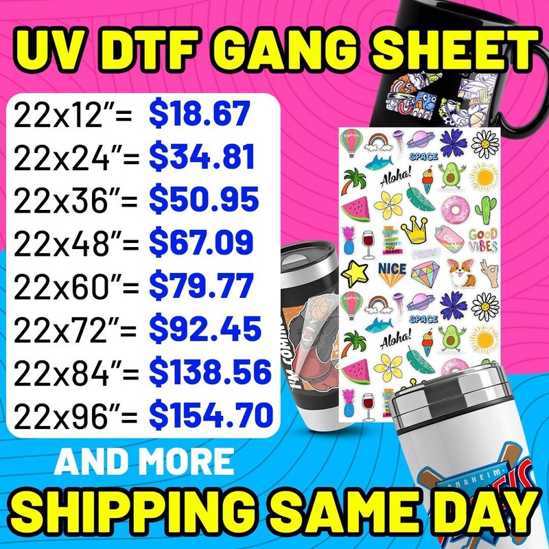 Custom UV DTF 3D Stickers 22″ x 108″ – Ready to Apply – Waterproof Decals