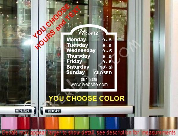 Storefront STORE HOURS SIGN CUSTOM WINDOW DECAL DOOR deli cafe bar gym resturant