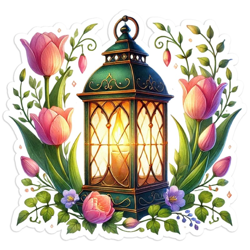 Victorian Lantern Tulips – Vinyl Decal Sticker – Car Window Laptop – #1130