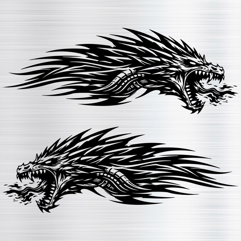 Dragon Head Flame Decal Vinyl Stickers for Car Truck Motorcycle Wall- 2 Pack