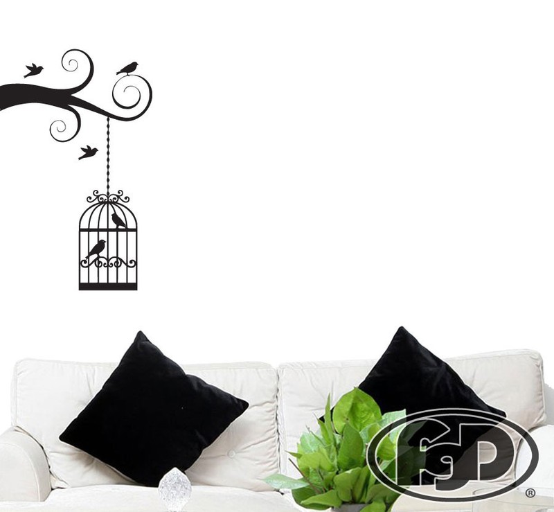 FGD Tree Branch and Birdcage Vinyl Wall Decal / Sticker 20″ x 32″