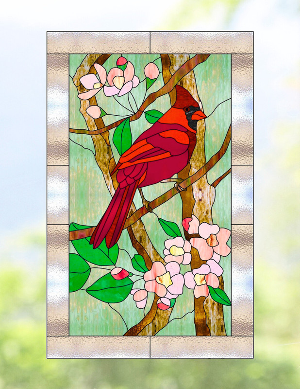 Cardinal Faux Stained-Glass WINDOW CLINGS ~ Size 10.6″ Repositionable Vinyl