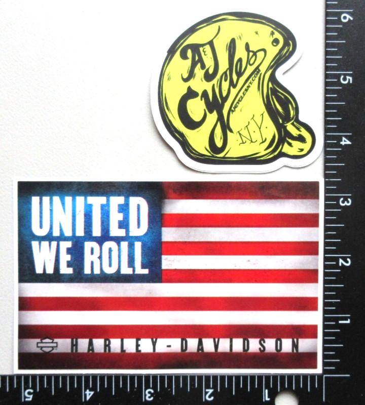 🔥HARLEY DAVIDSON UNITED WE ROLL FLAG AND A & J CYCLES NY HELMET DECALS STICKERS