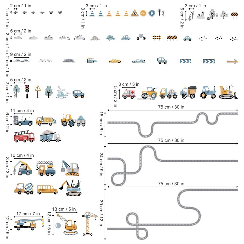 Vehicles Road Transportation Wall Stickers Construction Cars Wall Decals Boy ... gallery