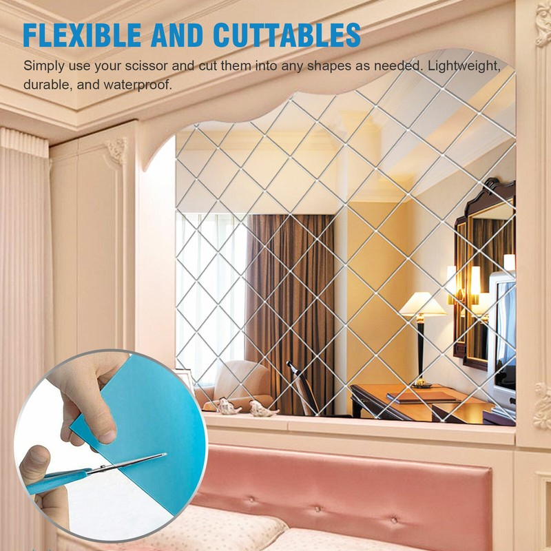 50x100cm Self Adhesive Mirror Reflective Tiles Wall Stickers Film Kitchen Decor gallery